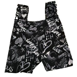 No Boundaries Juniors Misses M Black and White Graffiti Print Leggings
